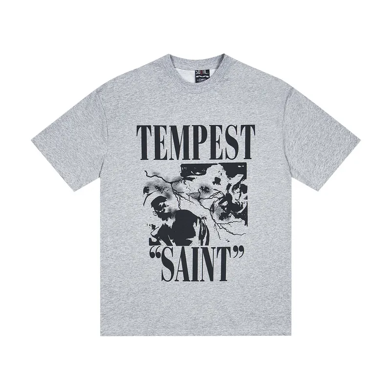 110💰S12# Meichao SAINT white ink direct-injection pure cotton 260g loose short-sleeved T-shirt black, white gray S-XL